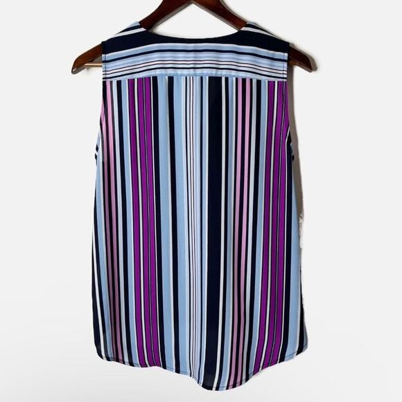 Vince Camuto Women Blouse XS Tank Top Sleeveless Wrap Front Striped Blue Purple - Picture 3 of 6